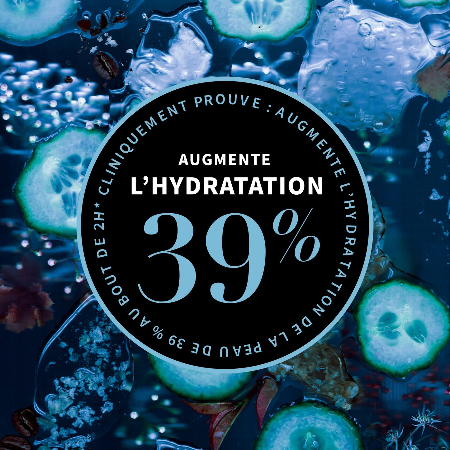 Infographie résultats +39% d'hydratation cutanée après 2 heures, test clinique du Gel contour des yeux anti poches Anoint d'Antipodes