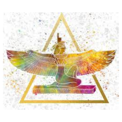 Illustration en couleurs du Soin énergétique Triangle d'Or d'Isis, avec un triangle doré et en son centre la déesse avec ses ailes déployées