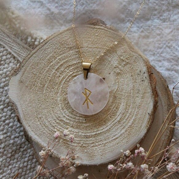 COLLIER TALISMAN RUNIQUE AMOUR - Quartz rose