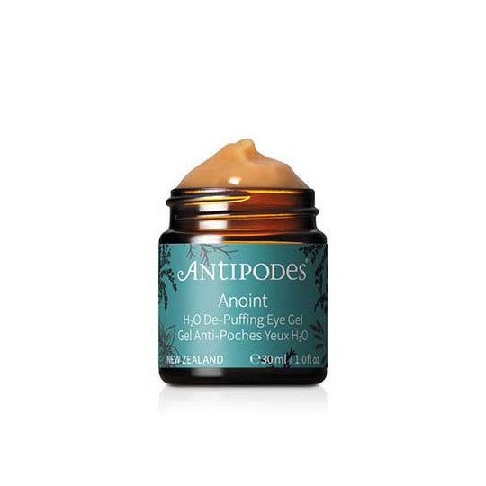 Photo du gel contour des yeux Anoint d'Antipodes, pot ouvert avec texture visible