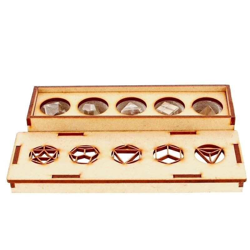 COFFRET DES SOLIDES DE PLATON EN CRISTAL DE ROCHE - Géométrie Sacrée