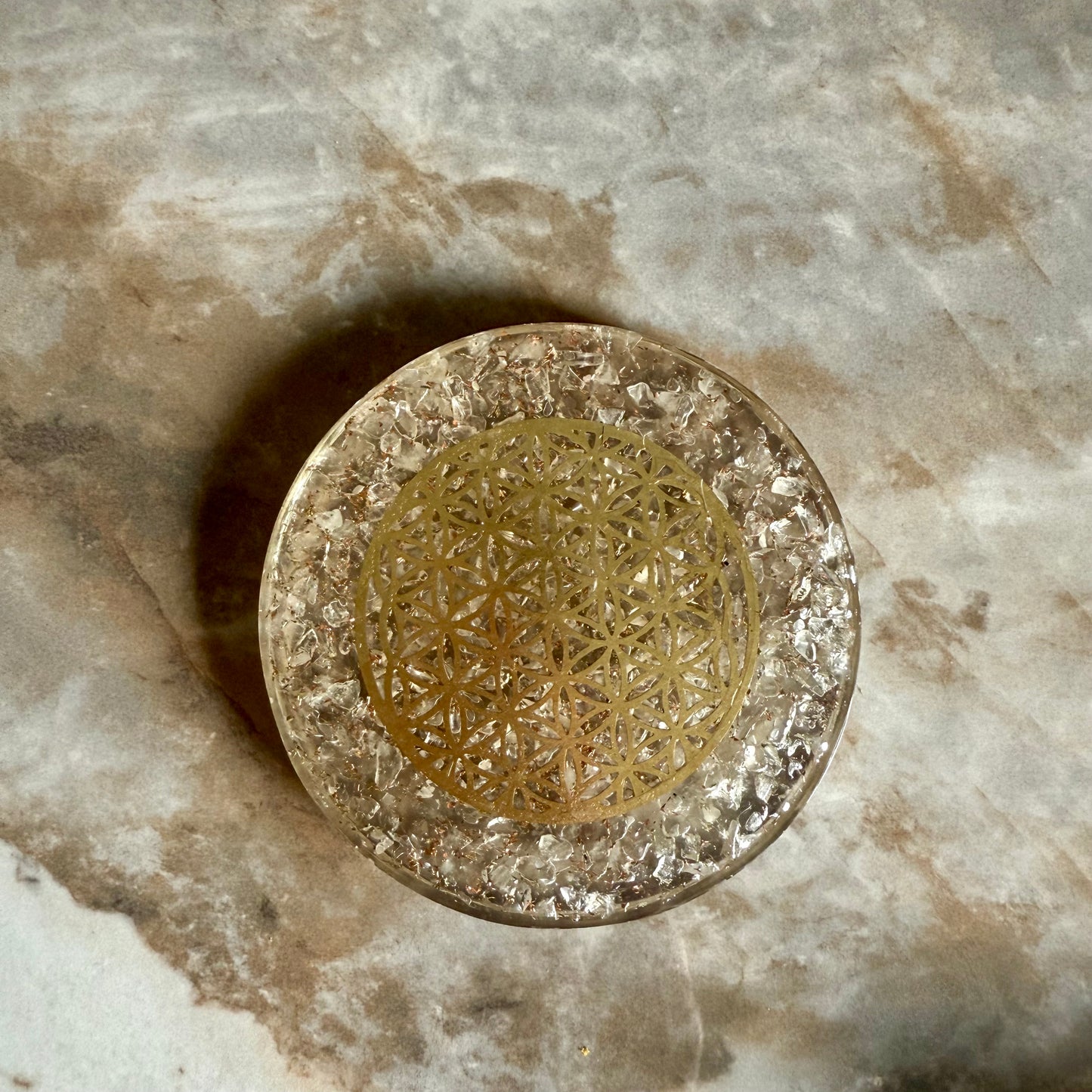 ORGONITE - Disque Cristal de Roche & Fleur de Vie