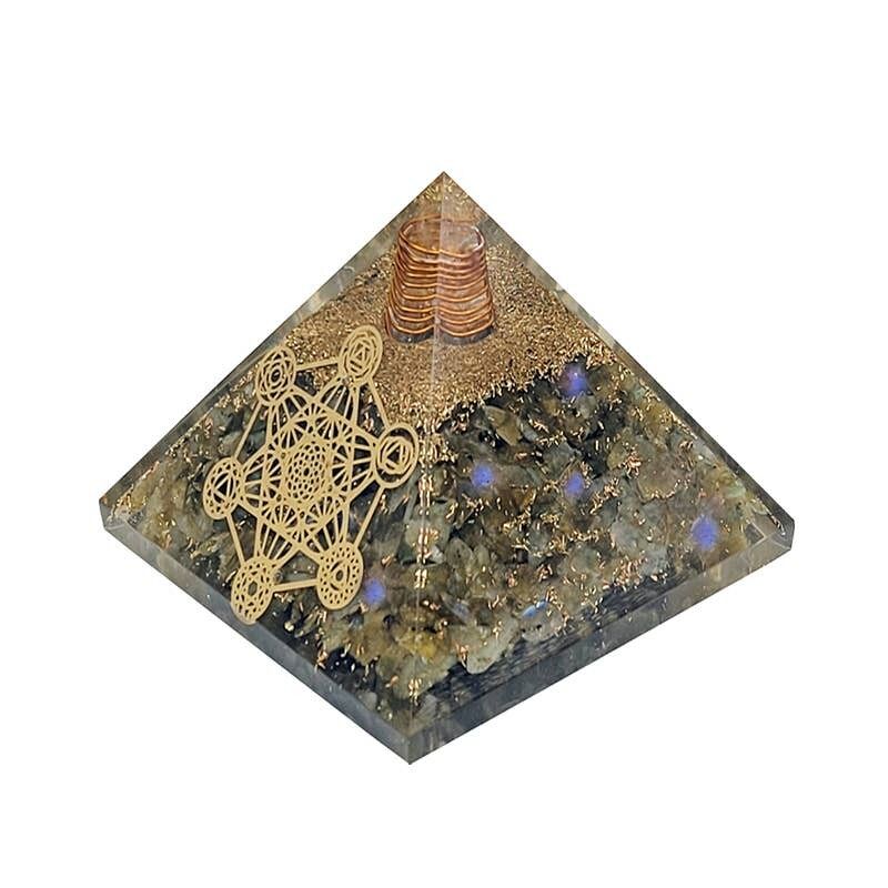 ORGONITE - Pyramide Labradorite & Cube de Métatron
