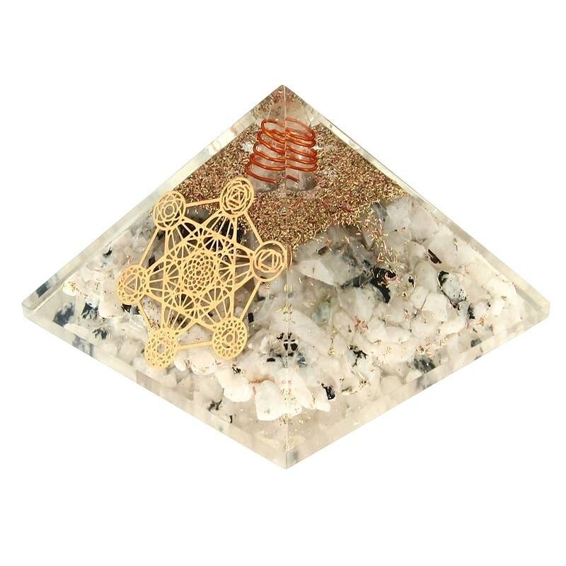 ORGONITE - Pyramide Pierre de Lune & Cube de Métatron