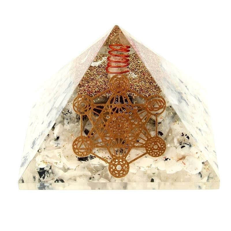 ORGONITE - Pyramide Pierre de Lune & Cube de Métatron