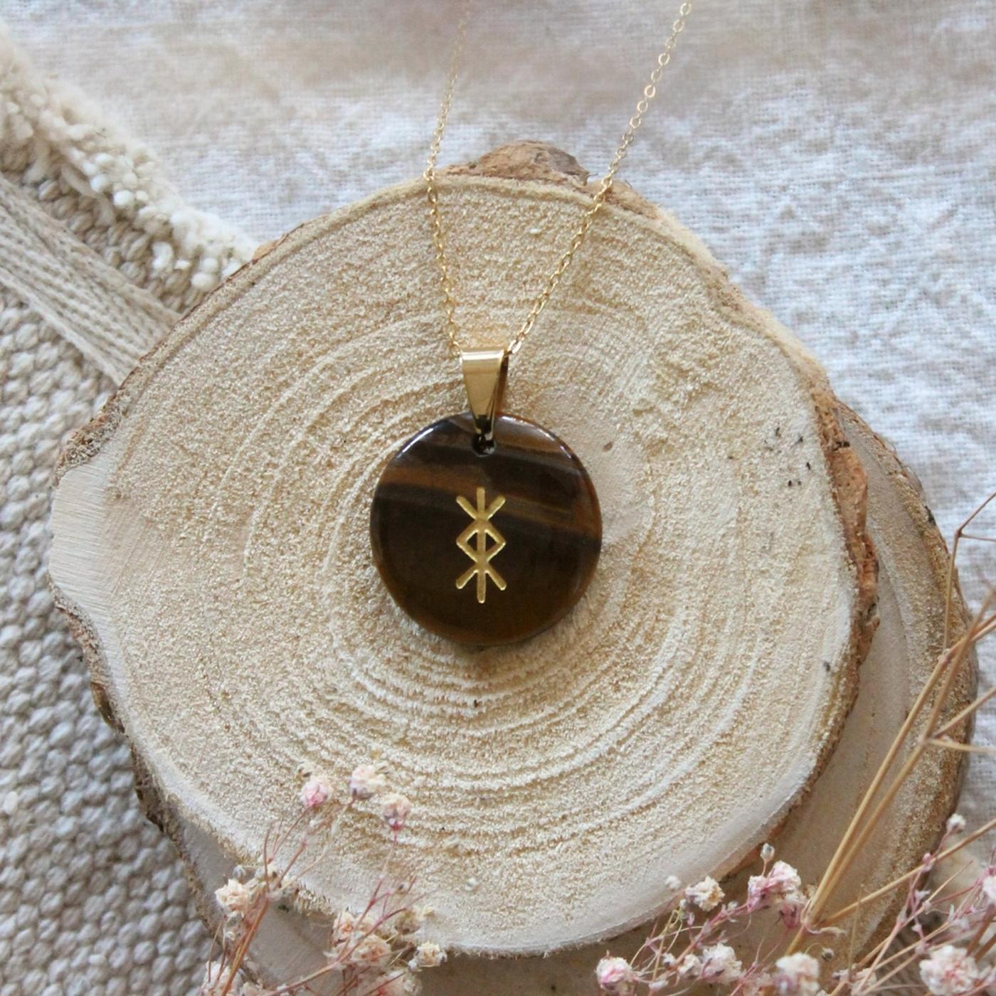 COLLIER TALISMAN RUNIQUE PROTECTION-Oeil de tigre