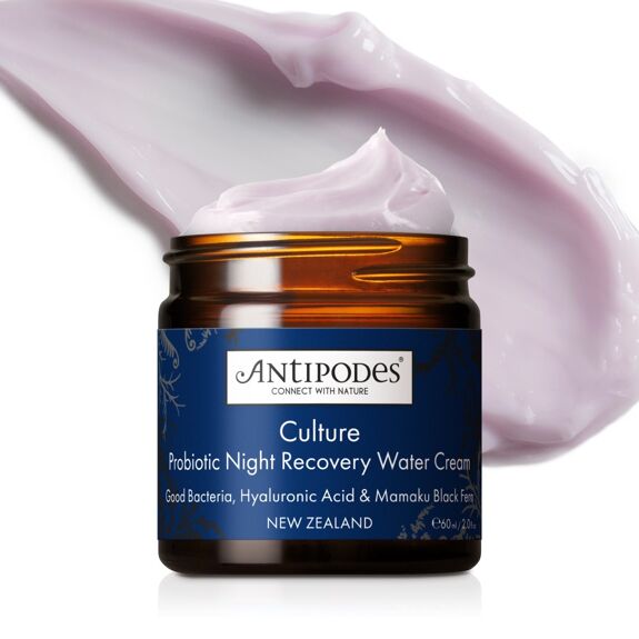 Culture Gel Crème de Nuit Réparateur aux Probiotiques, soin de nuit naturel pour lutter contre les imperfections, réparer et apaiser la peau - Antipodes.