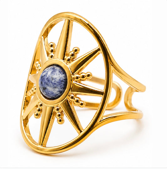 BAGUE SODALITE DORÉE ÉTOILE – Confiance & Apaisement | Essentiana