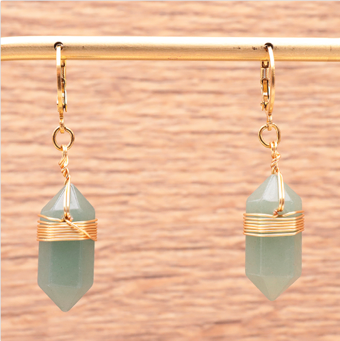 BOUCLES D'OREILLES EN AVENTURINE VERTE- Chance & Renouveau
