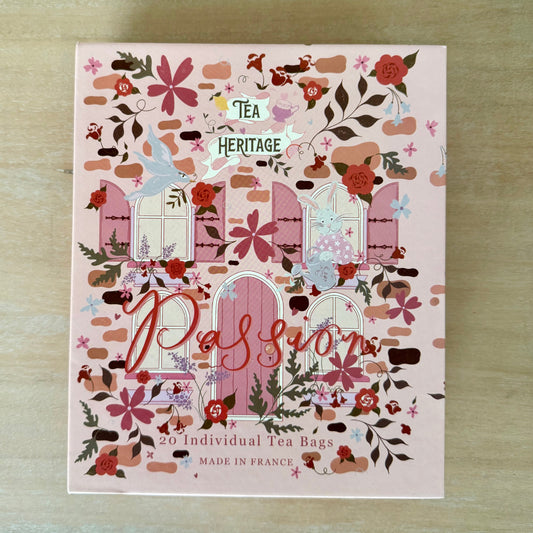 Coffret rose, passion de thés et d'infusions bio, 20 sachets individuels fabriqués en France, marque Tea Heritage