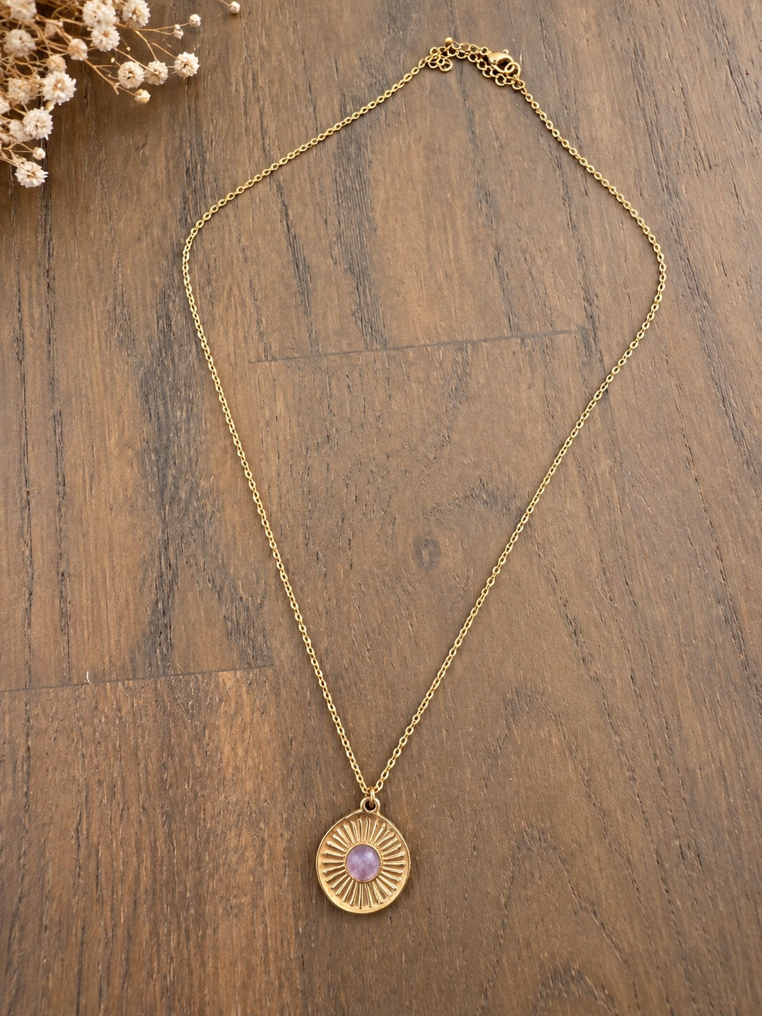 COLLIER ÉNERGIES • Améthyste – Acier inoxydable doré | Spiritualité & Apaisement