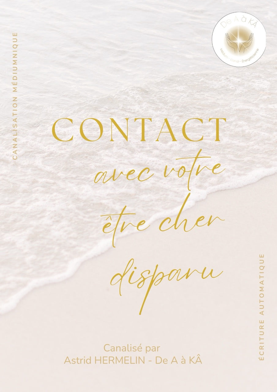 Page de couverture d'un document pdf de synthèse d'un contact défunt réalisé par Astrid HERMELIN, médium