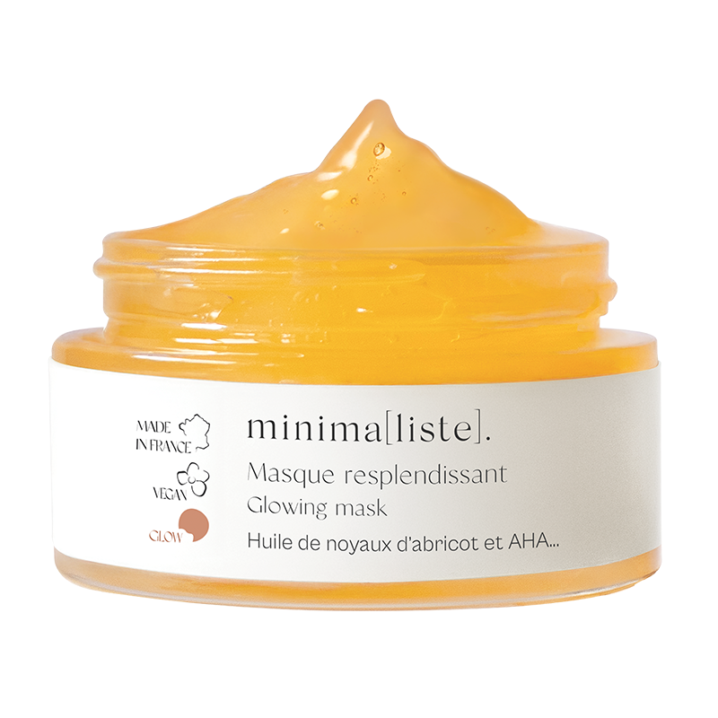Pot en verre ouvert laissant apparaître la texture gel du masque resplendissant minimaliste
