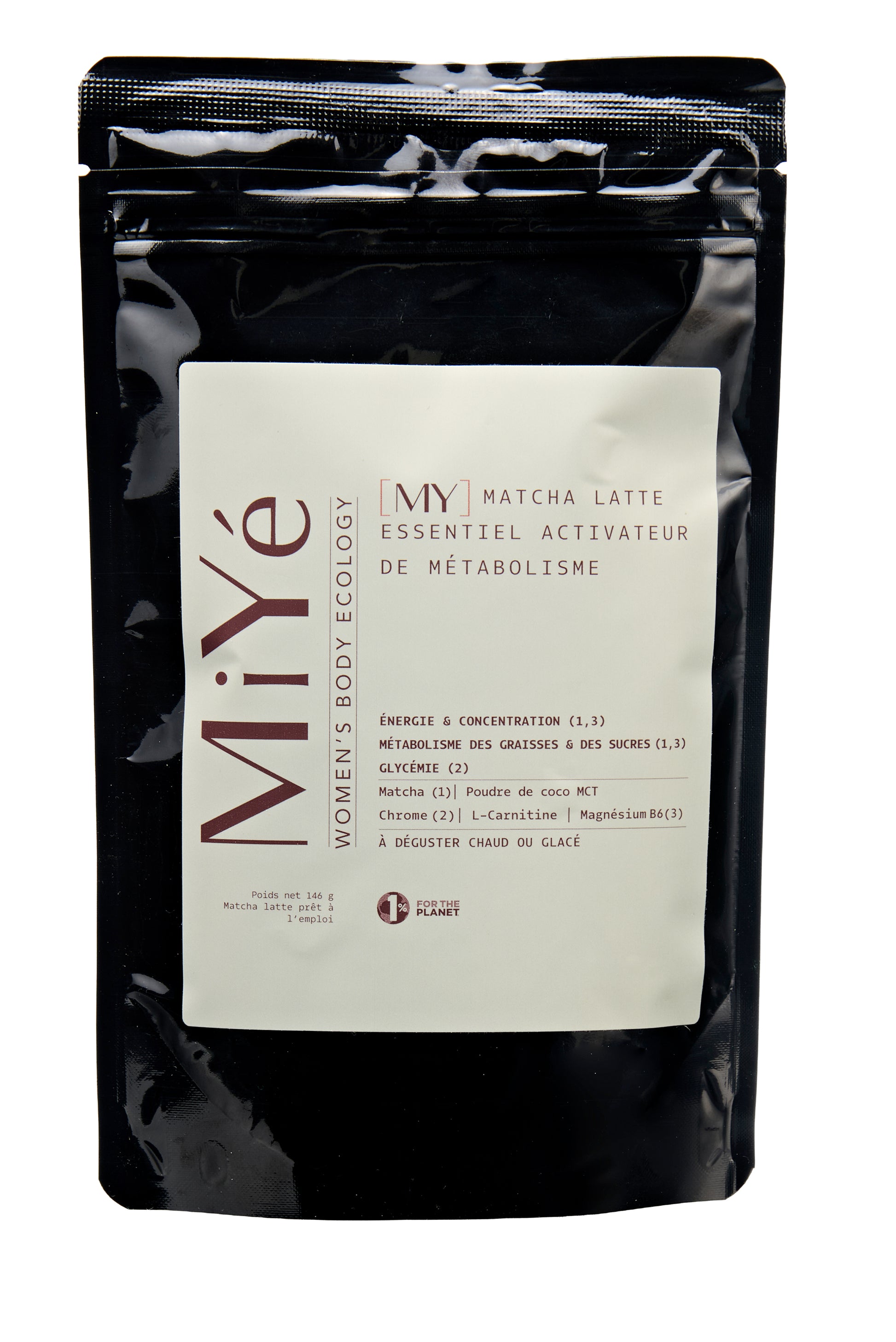 Photo d'un sachet noir de My Matcha Latte essentiel activateur de métabolisme MiYé