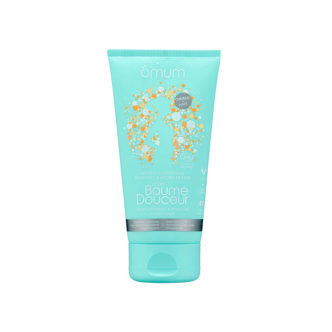 Tube turquoise de l'après shampoing Mon Baume Douceur Omum