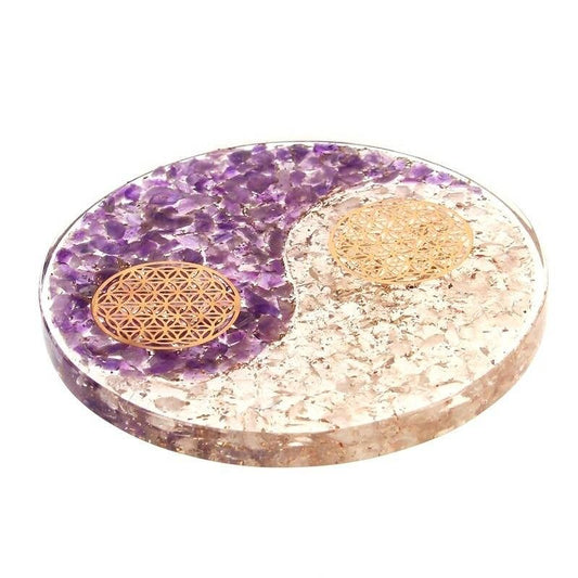 ORGONITE Disque Améthyste - Cristal de Roche & Fleurs de Vie