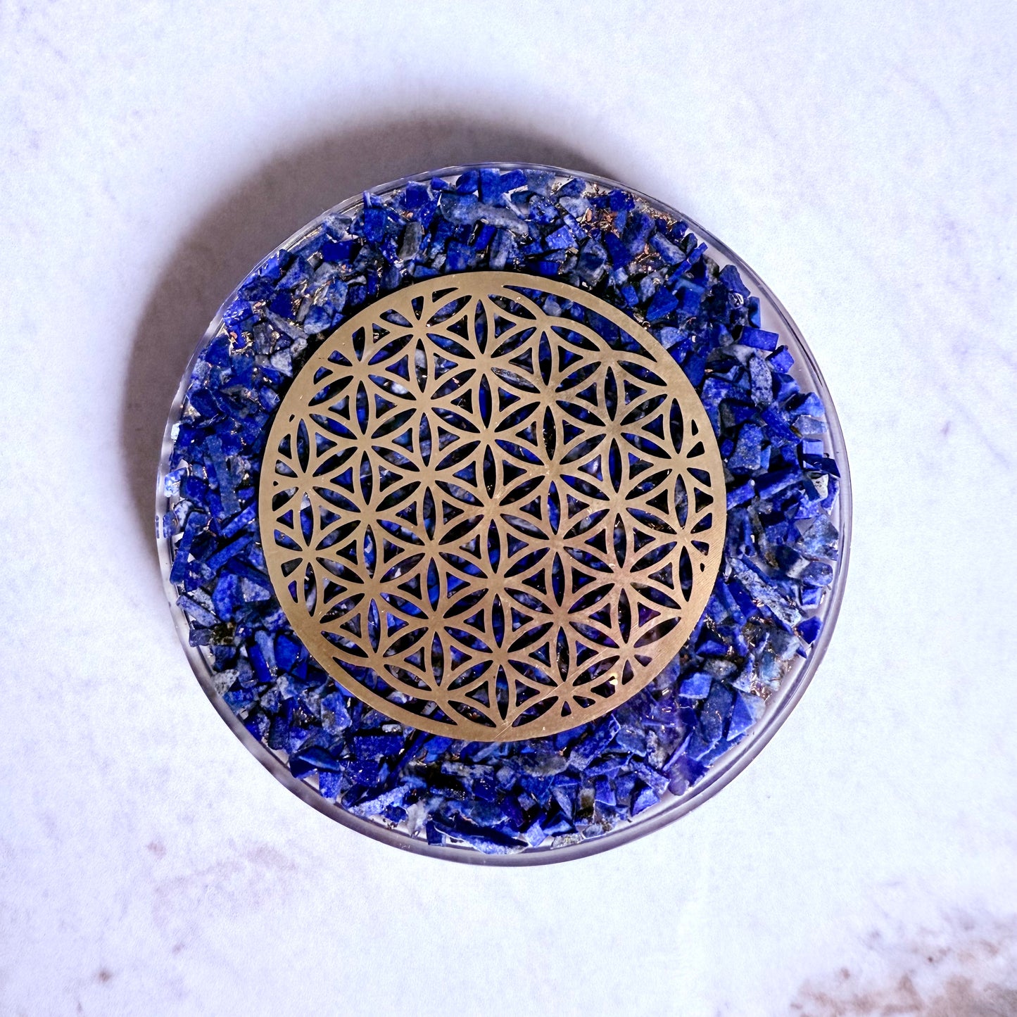 ORGONITE - Disque Lapis Lazuli & Fleur de Vie