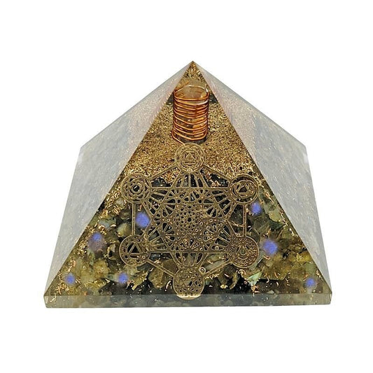 ORGONITE - Pyramide Labradorite & Cube de Métatron