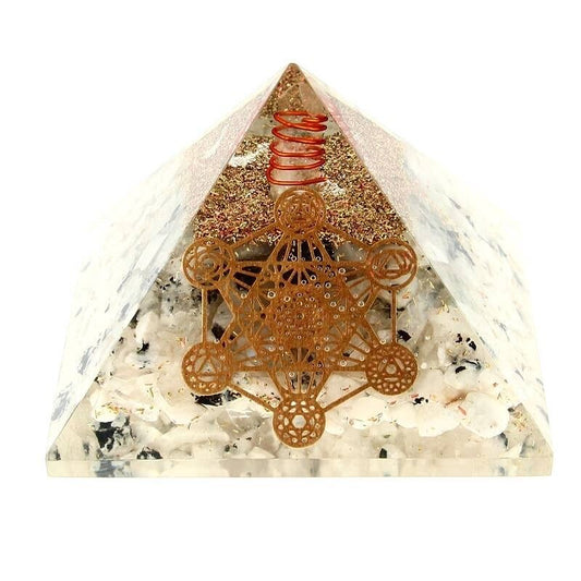 ORGONITE - Pyramide Pierre de Lune & Cube de Métatron