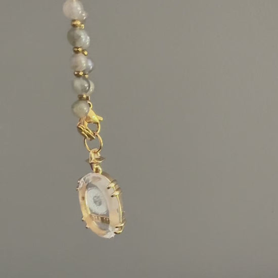 Vidéo présentation collier en perles de labradorite et grigri pendentigfen cristal de roche 