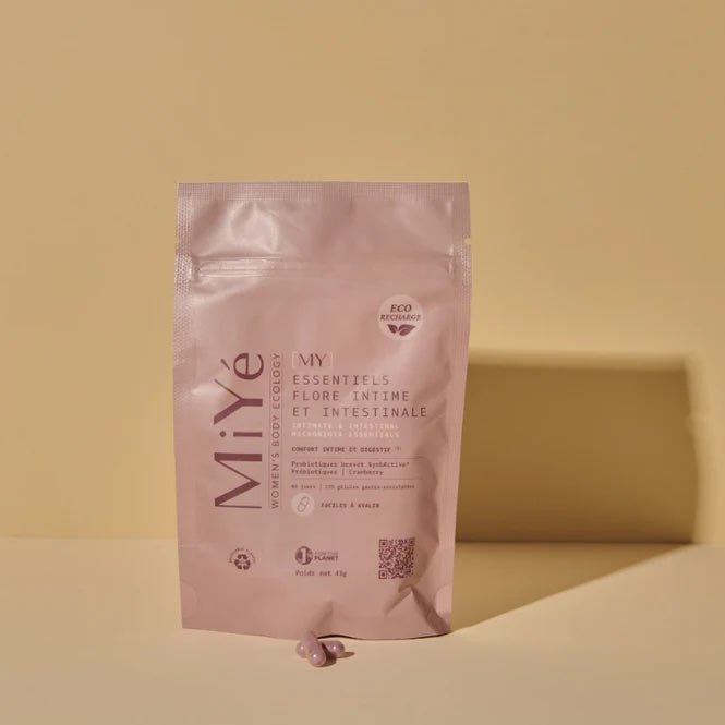 Sachet rose éco recharge des compléments alimentaire My essentiels flore intime et intestinale MiYé