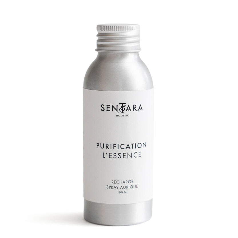 Bouteille écorecharge en aluminium avec son bouchon du spray aurique purification l'essence de Sentara Holistic