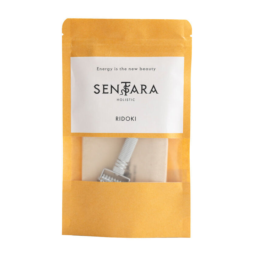 Doypack contenant un ridoki et sa housse en coton, marque Sentara Holistic