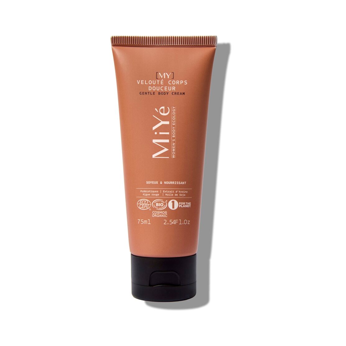 Tube orange 75 ml et son bouchon noir du velouté corps douceur MiYé